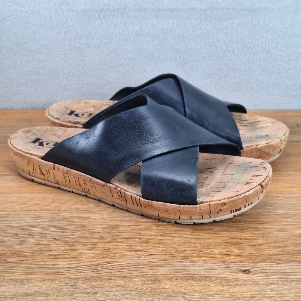 Korks by Kork-Ease Joly Sandals Womens 11 Criss Cross Straps Leather Black Slide
